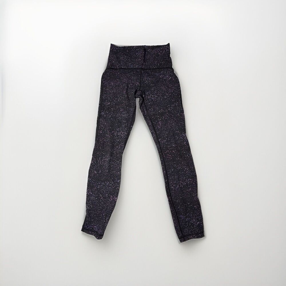 Lululemon Train Times 7/8 Pants Size 4 Crystalline Multi Purple Black Mesh